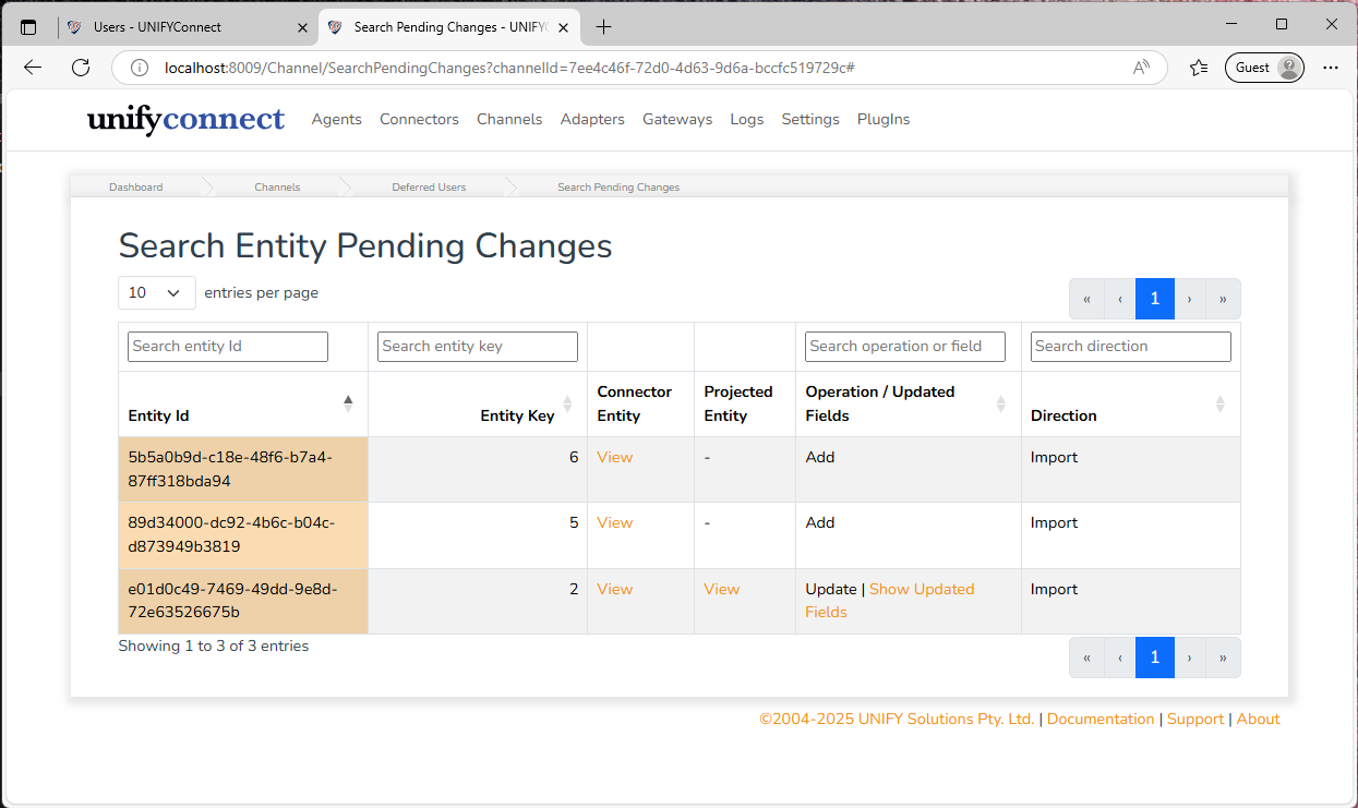 pending changes view