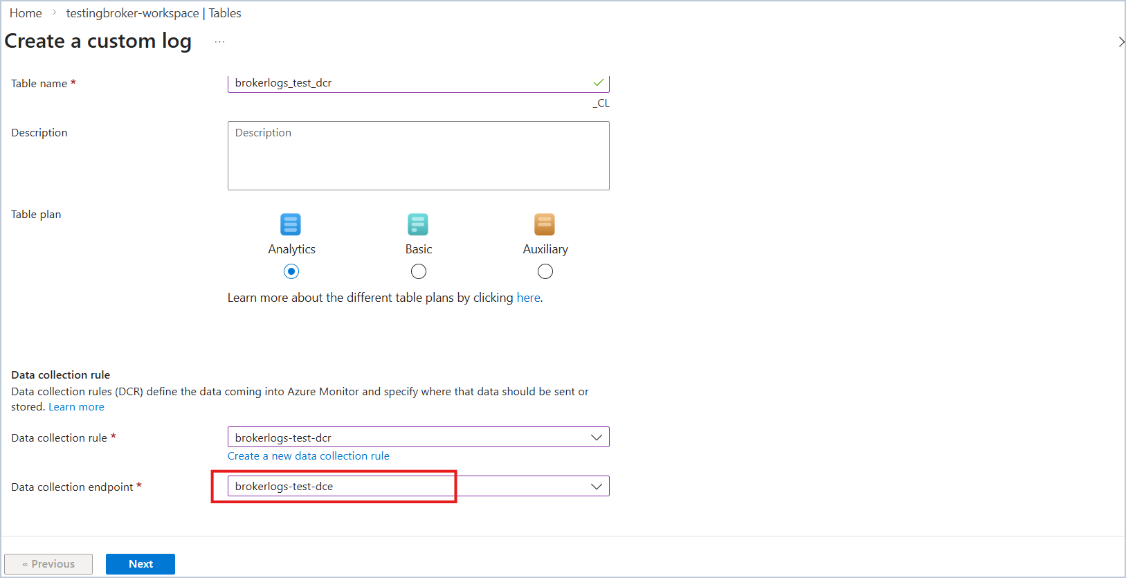set data collection endpoint