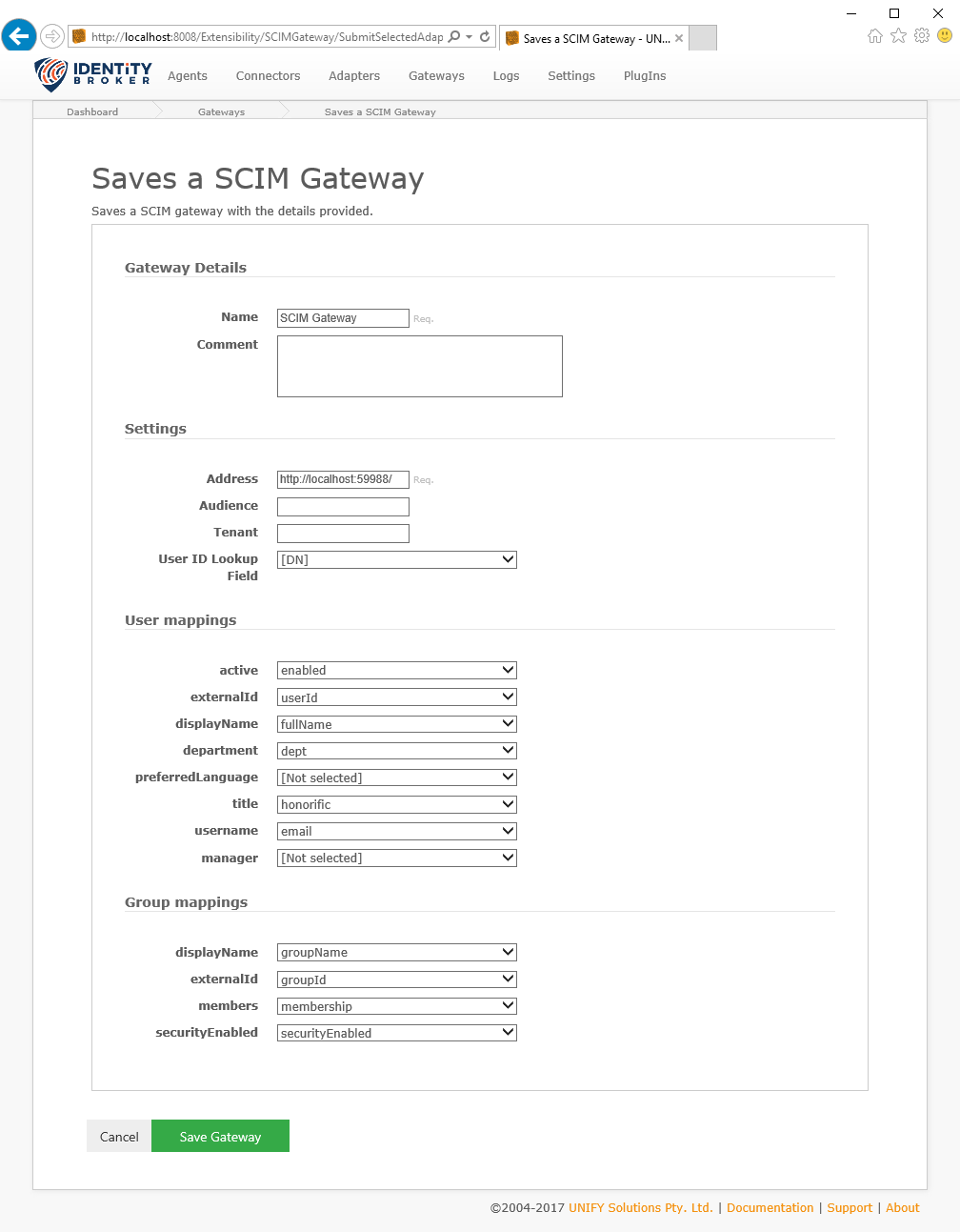 gateway mapping configuration